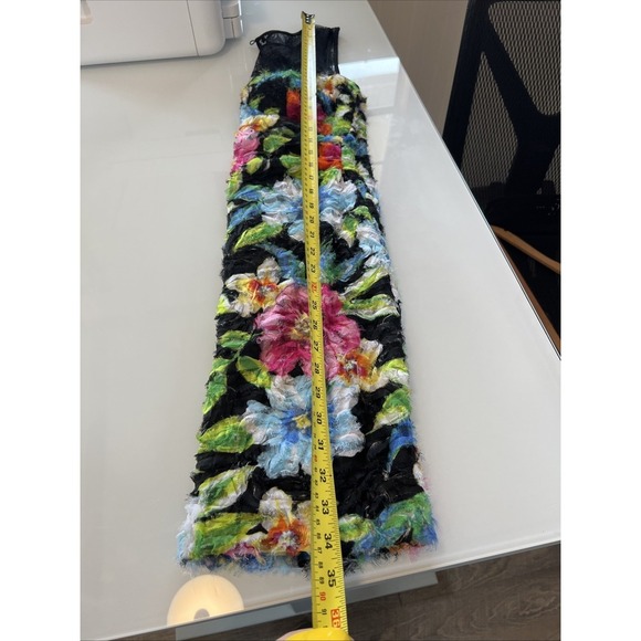 aidan mattox dress Women size 2 black floral Rouched Waist Lace - Picture 6 of 6